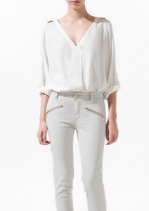 White Blouse with Studded Shoulders