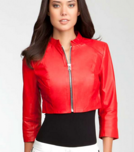 Bebe Cropped Red Leather Jacket