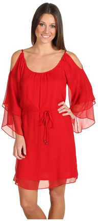 Red Ruffle Cold Shoulder Dress
