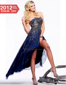High Low Sequin Strapless Dress