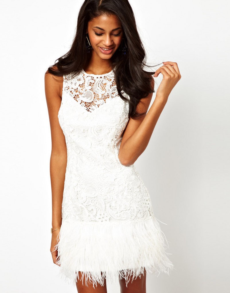 Lipsy VIP White Feather and Lace Dress