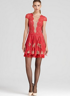 BCBG Red Rochelle Scallop Lace Dress