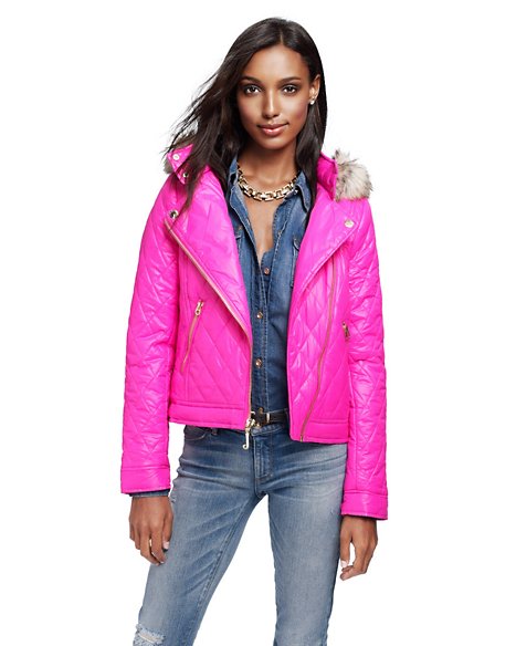 Quilted Moto Puffer Coat by Juicy Pink