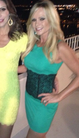 Tamra Barney Judge Green and Black Lace Dress on Instagram Bebe Lace Pointe Dress