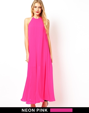 ASOS Neon Pink Halter Maxi Dress