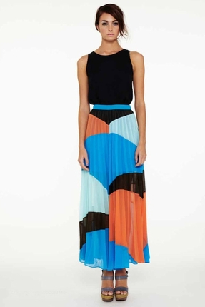 Colorblock Pleated Maxi Skirt
