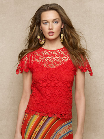 Red Floral Lace Blouse