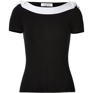 Valentino Black and White Wool Top with Bow