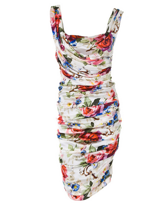 Dolce & Gabbana Shirred Silk Floral Dress