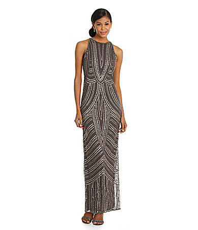 Silver pattern deco beaded gown
