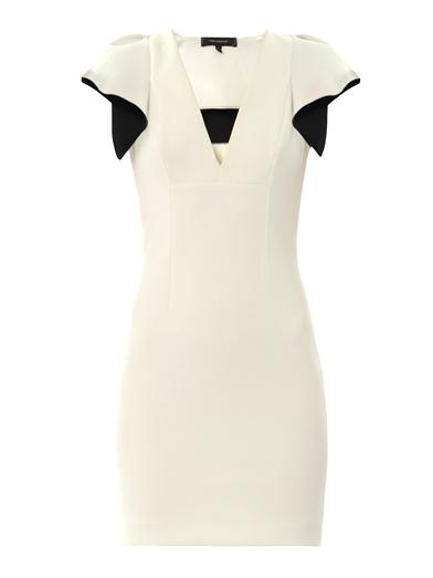 White dress with ruffle sleeve and black trim