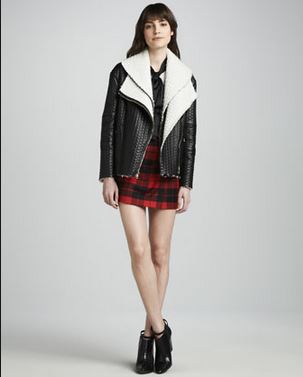 Alice & Olivia Carrie Textured Leather Double collar jacket