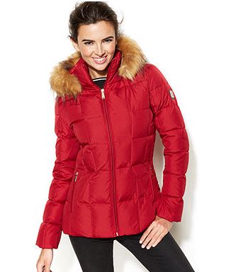 red Fur trim puffer coat