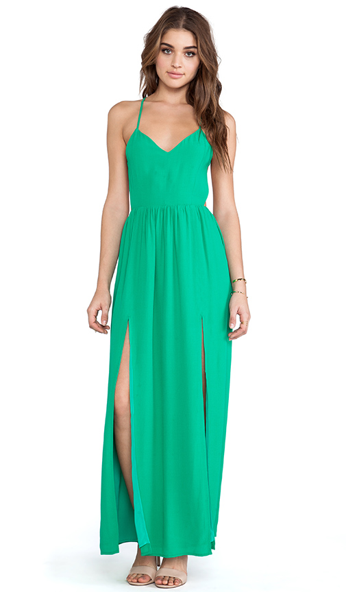 Green double slit Maxi Dress