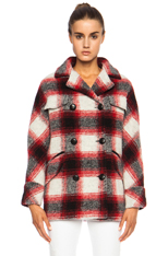 Black, white and red checked wool double breasted jacket