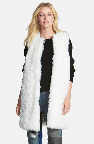 Long white faux fur vest