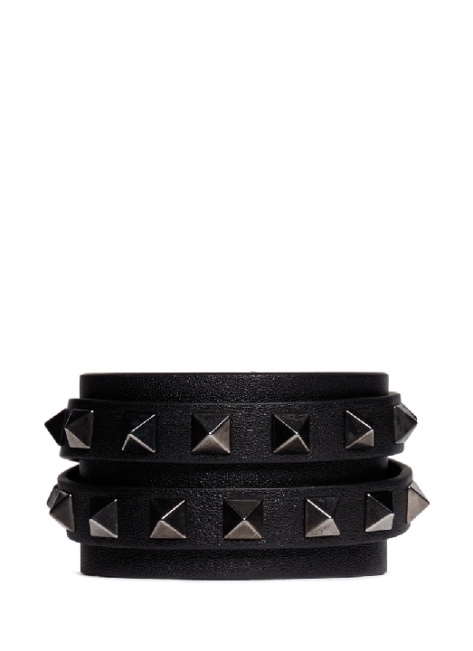 Valentino Double Wrap Studded Bracelet in All Black
