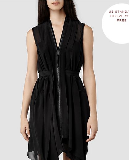 Black Zipper Front Draped Dress