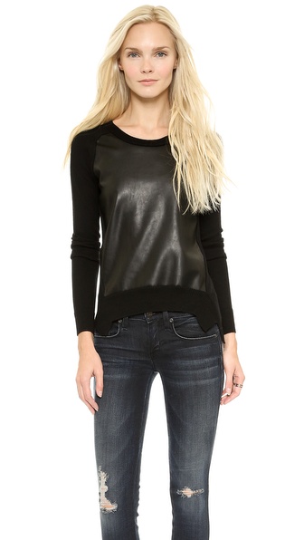 Leather front sweater