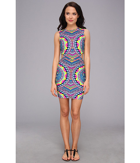 multi color printed cut out dress