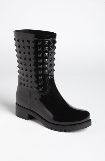 Black studded rain boots
