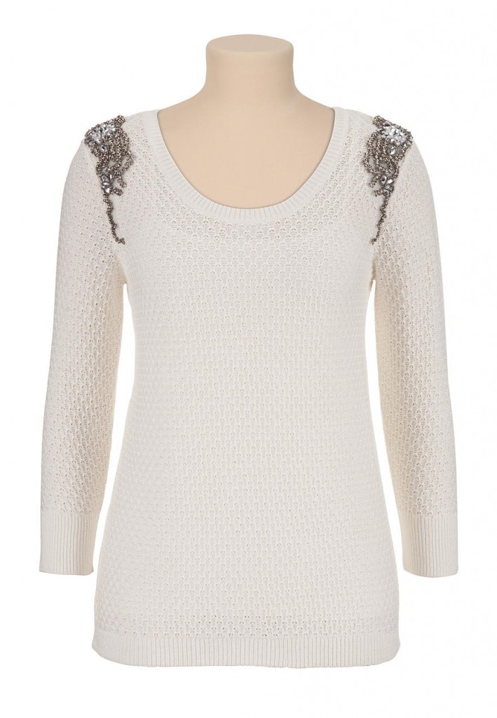 White Embellished SHoulder Sweater