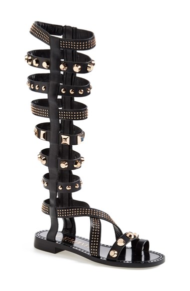 Black studded gladiator sandal with hold studs