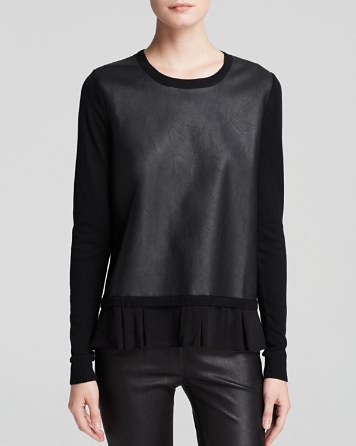 leather front top with ruffle hem