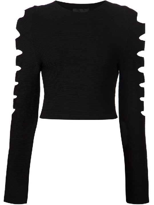 cutout sleeve cropped sweater