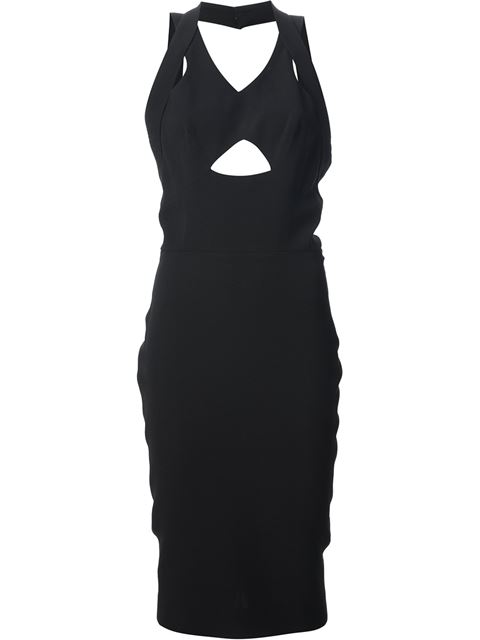 Black cutout shoulder and waist dress
