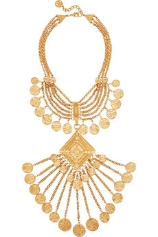 Large gold fan coin necklace