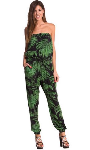 Green and Navy Blue Palm Print Jumpsuit