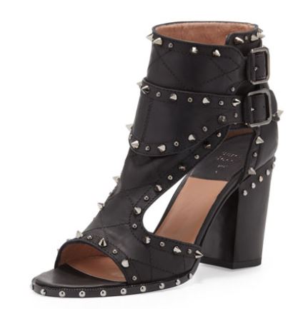 black studded cut out stacked heel sandal