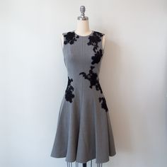 grey dress with black lace applique