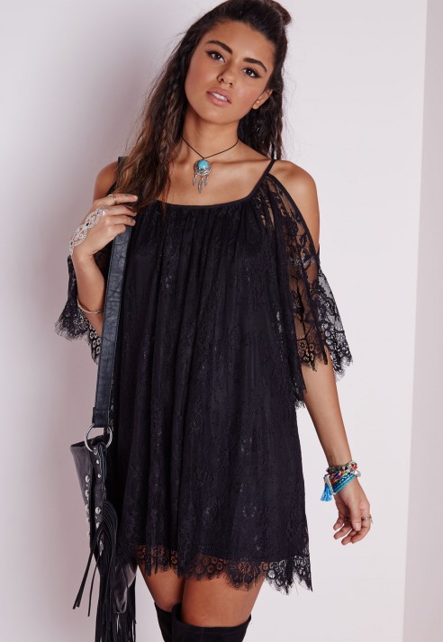missguided lace cold shoulder swing dress