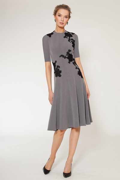 Grey half sleeve dress with black floral applique