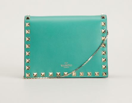 Turquoise Valentino Rockstud Chain Strap Foldover Bag