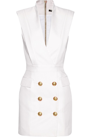 Balmain white dress with gold buttons