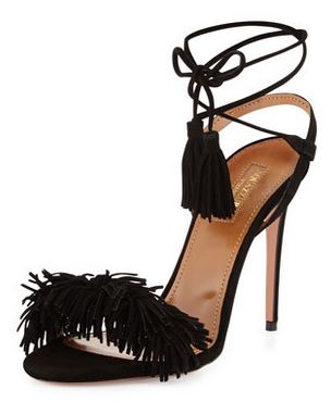 Black aqauzarra fringe sandal