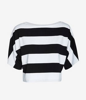 black and white striped short sleeve crop top