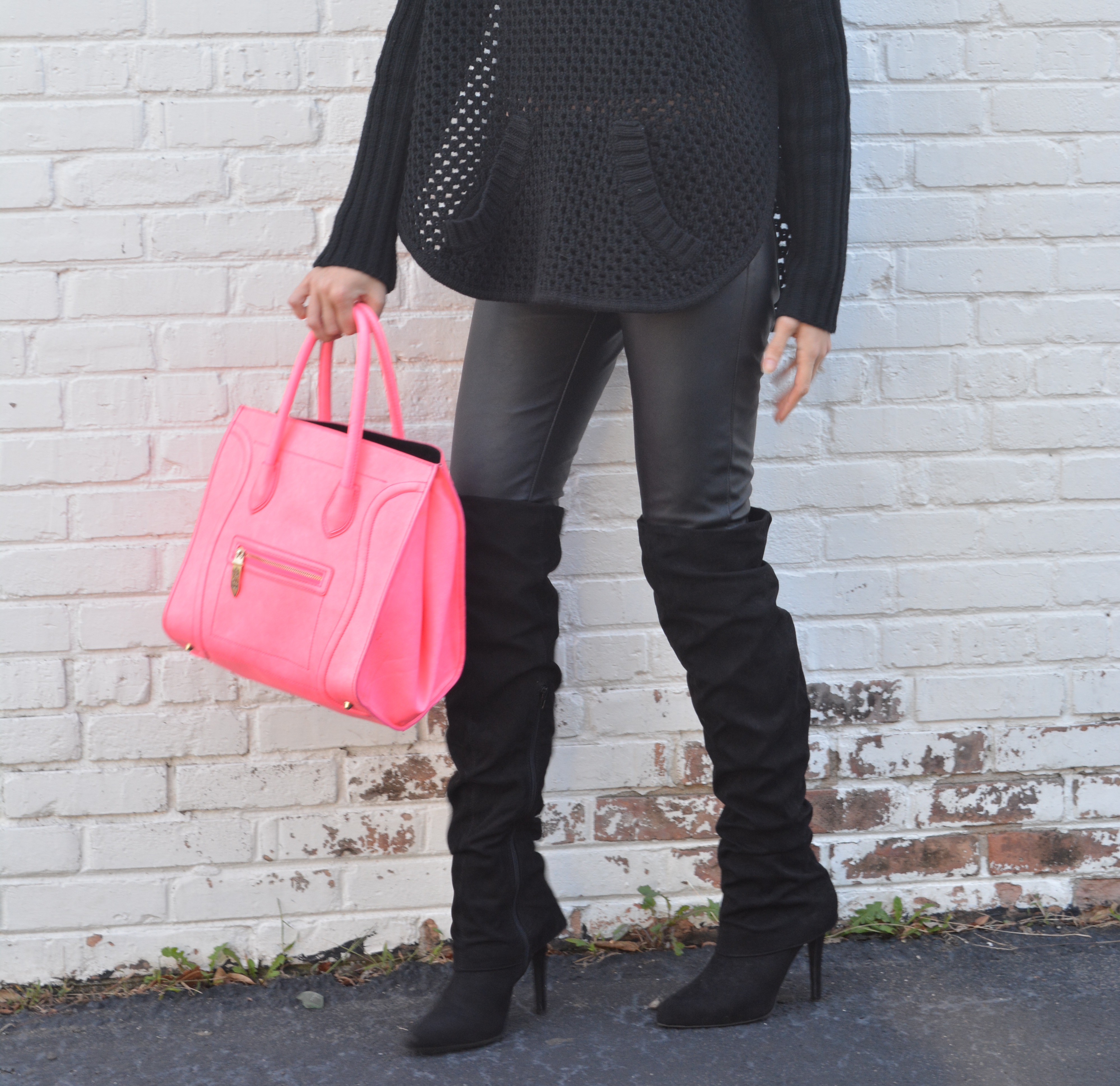 Fashion blogger leather pants and sweater outfits