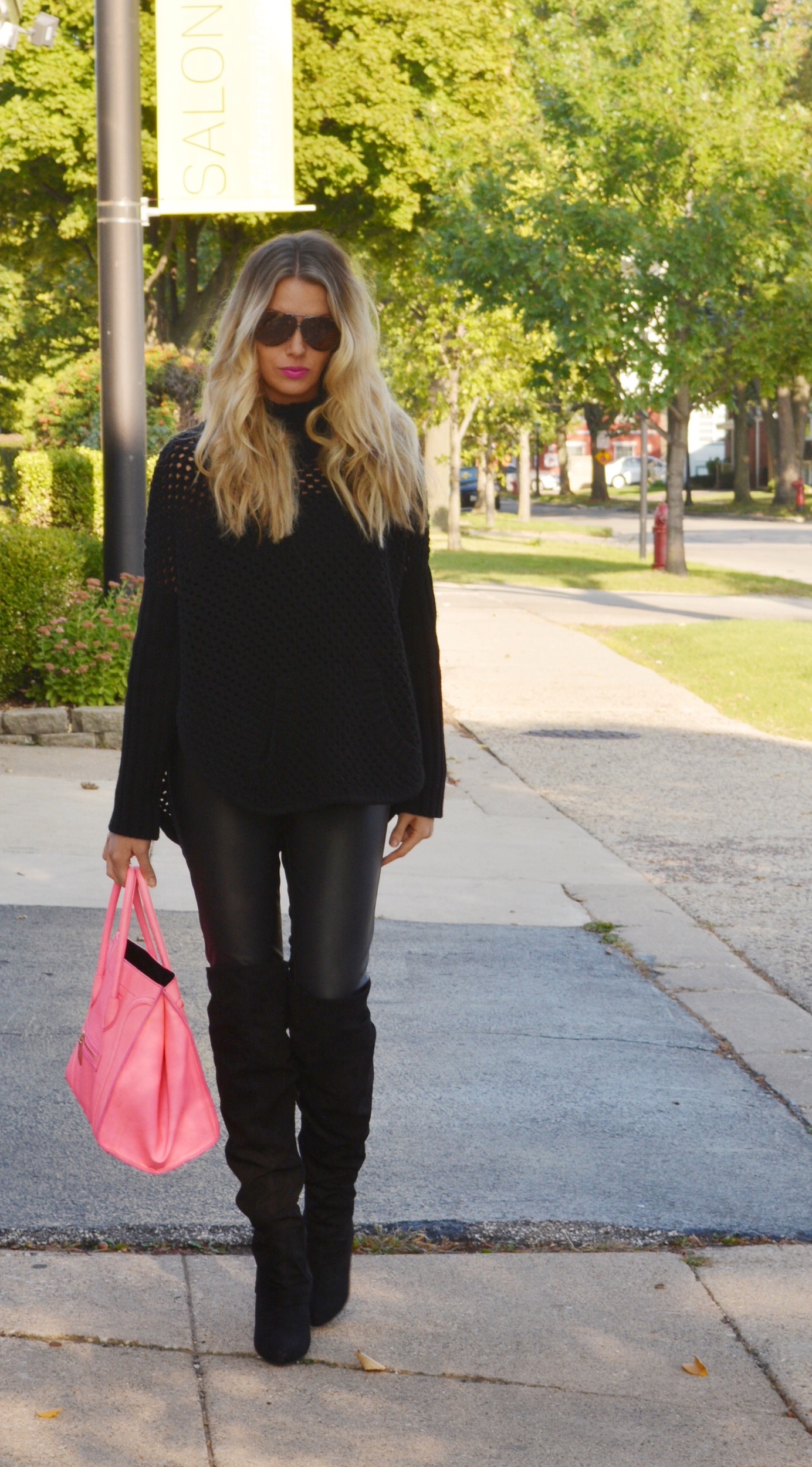 fashion blogger leather pants outfit