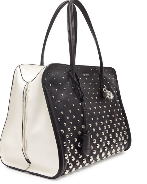 alexander mcqueen black and white studded padlock tote