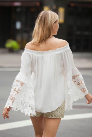 Lace Trim Bell Sleeve Top
