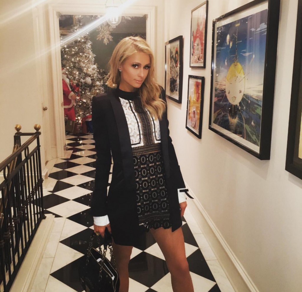 Paris Hilton's White Dress with Black Lace on Intsgram