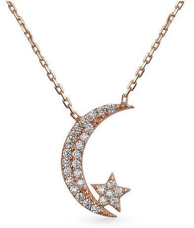 Pave Crescent Moon and Star Necklace
