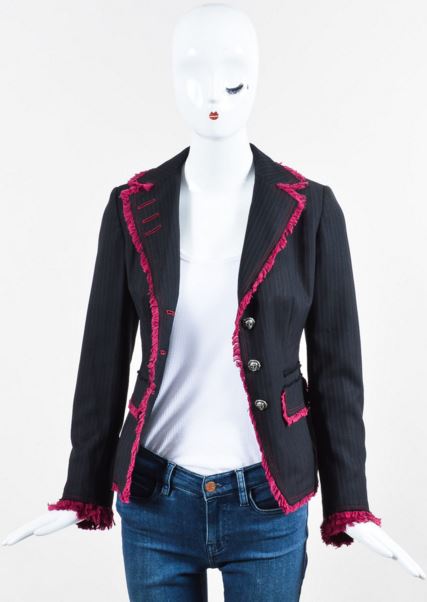 Lisa Vanderpump's Navy Blazer with Pink Fringe Trim