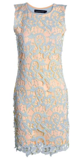 Nude and Light Blue Crochet Lace Dress