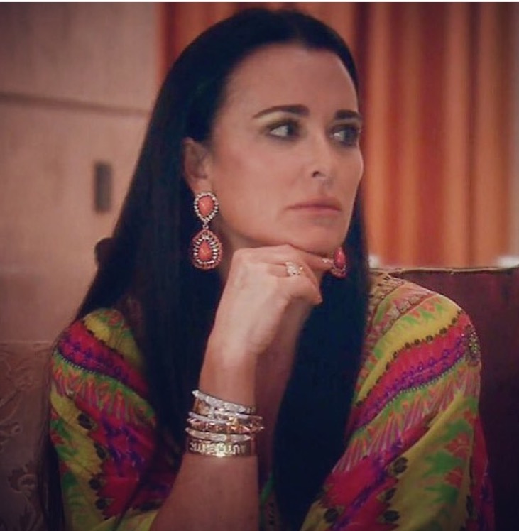 Kenneth Jay Lane Coral Double Drop Earrings Seen on Kyle Richards