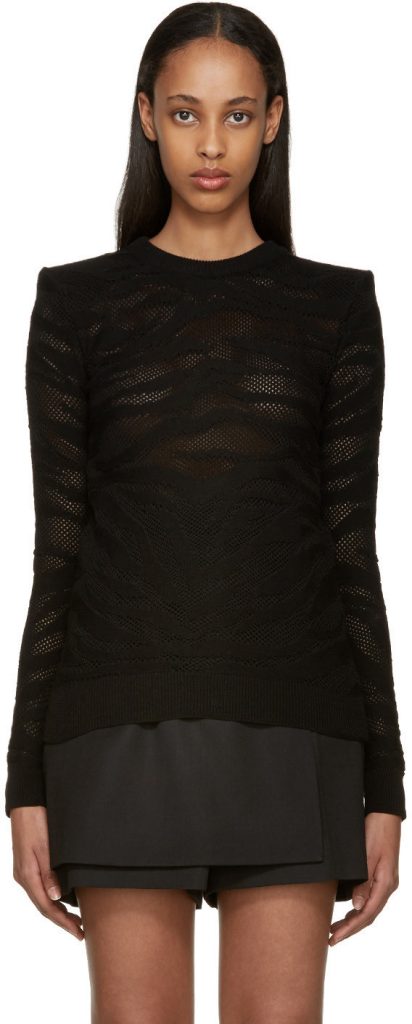 Jules Weinstein's Black Shoulder Pad Sweater at Bethenny's by Balmain